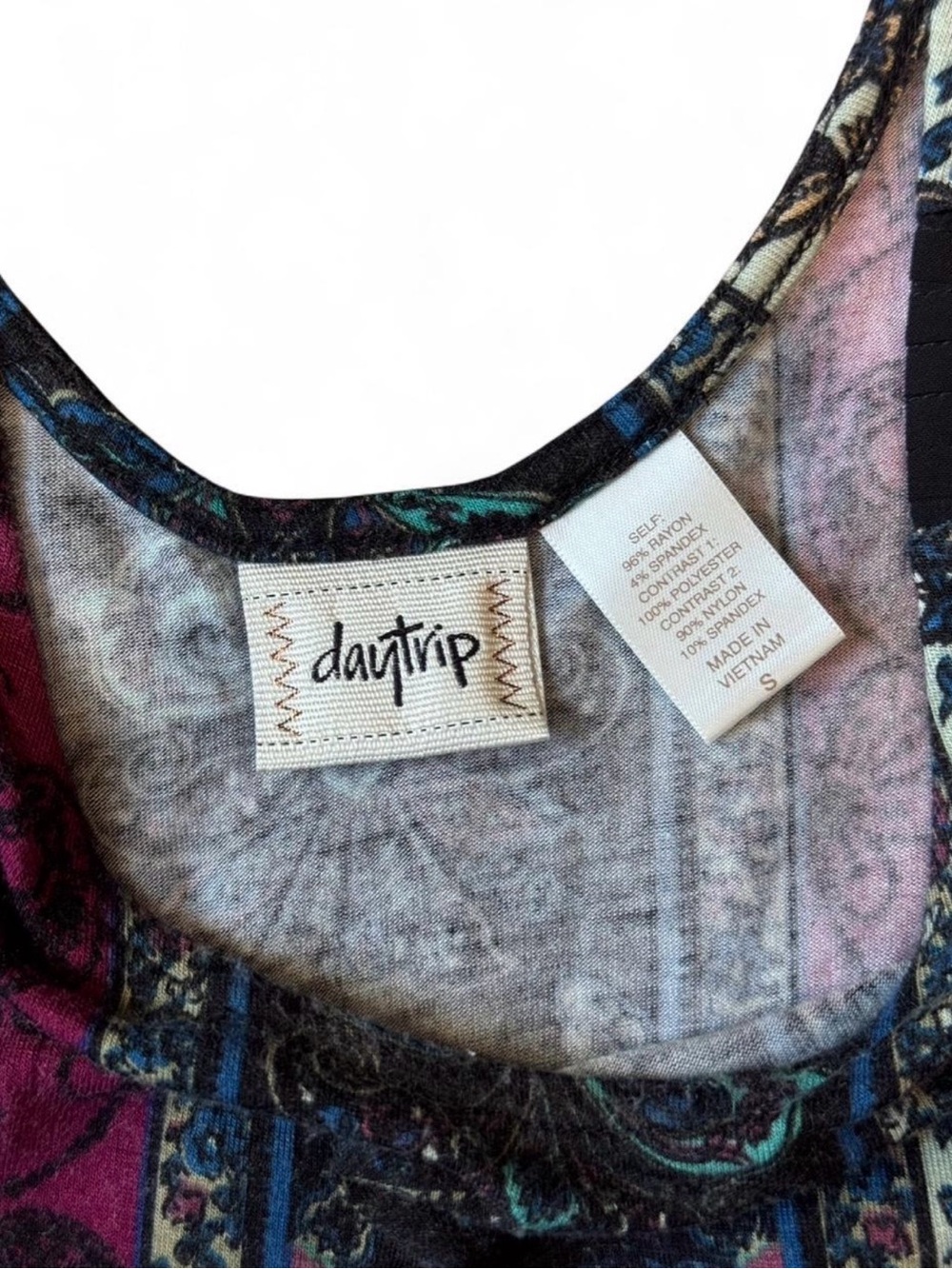 Daytrip Paisley Panel Tank Top in Pink and Black - Picture 6 of 6